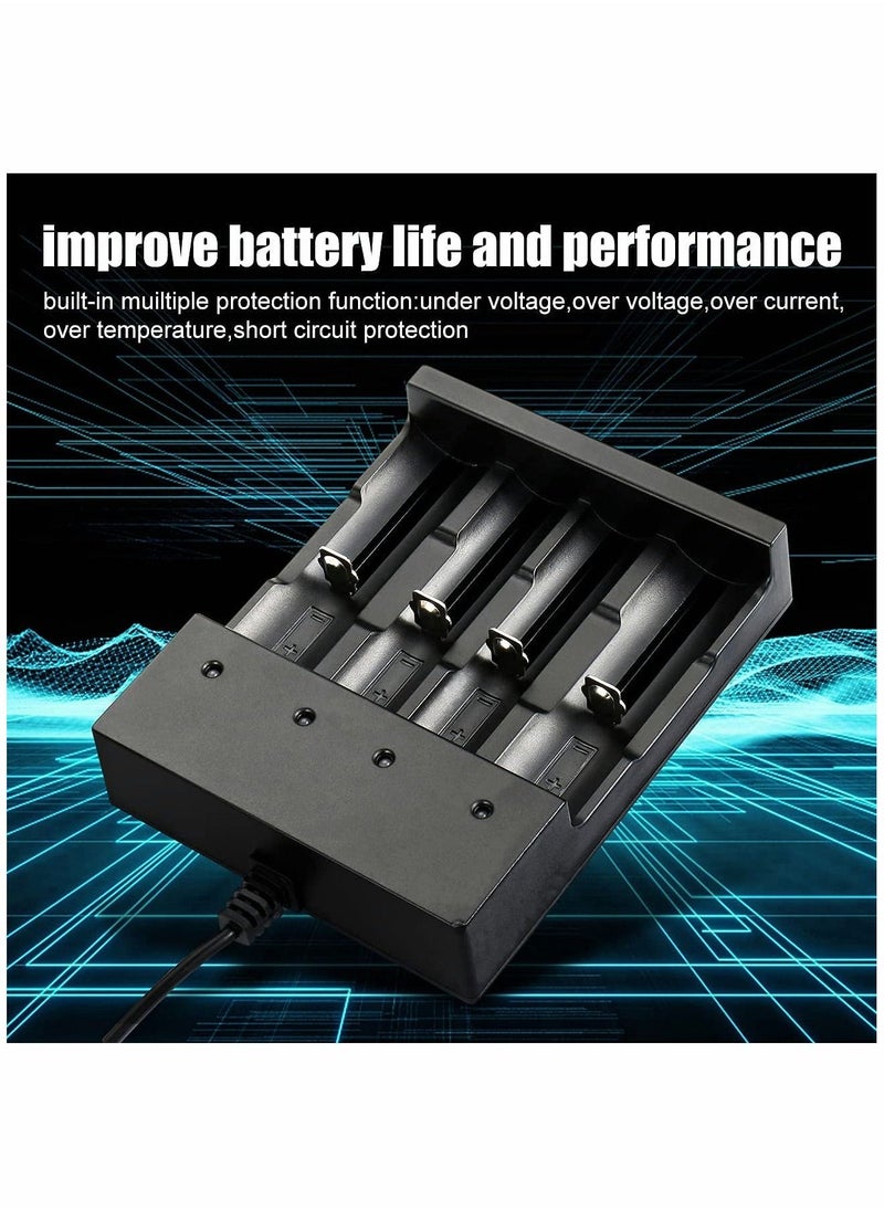 18650 Battery Charger, 3.7V 4 Bay Li-ion Charger for Rechargeable Lithium Batteries 26650 21700 18650 10400 14500 16340 16650 18500 (Only USB Charger)