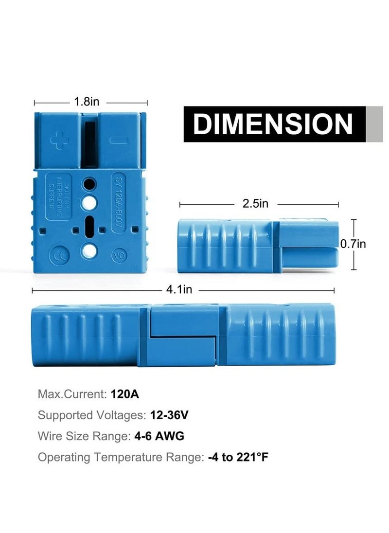 Wire Connector 2 Pack, 120A 4-6 Gauge Battery Quick Connect Disconnect Wire Harness Plug, 12V to 36V Battery Quick Connect Disconnect Set for Car Bike ATV Winches Lifts Motors More (Blue)