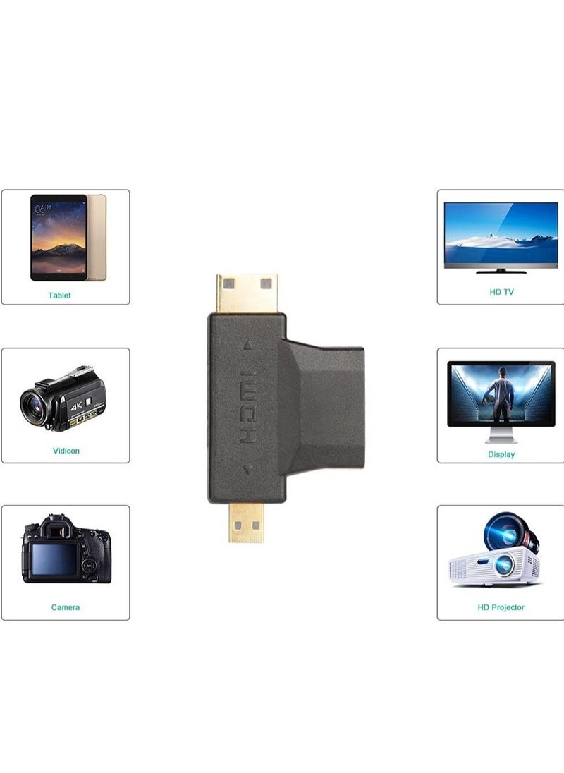 3-in-1 HDMI to Mini/Micro HDMI Adapter, Mini/Micro HDMI Male to HDMI Female Universal T Adapter, with Gold-Plated Connector 2 Pcs, Compatible with Digital Camera Camcorder Tablet Laptop