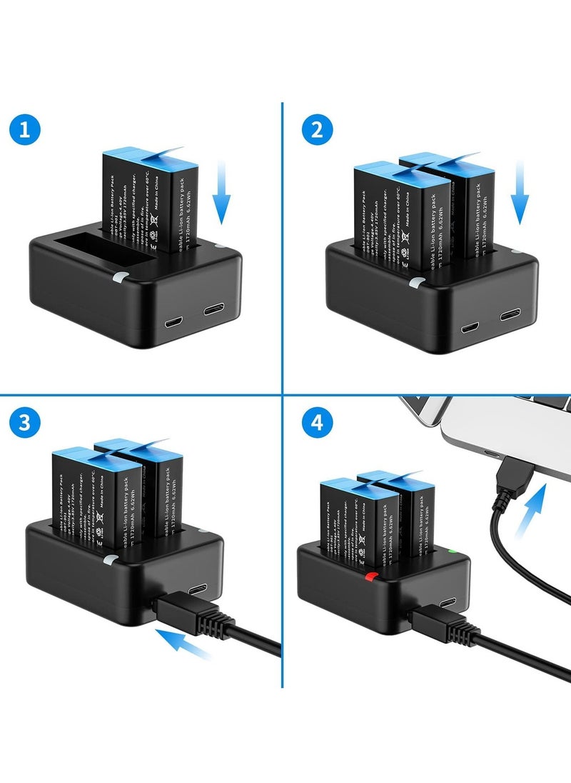 Dual Battery Charger, Compatible Dual Battery Charger for GoPro Hero 9/10/11 Black, Battery Charger Station with Micro USB Cable, Support Micro-USB/Type-C USB Port Charging