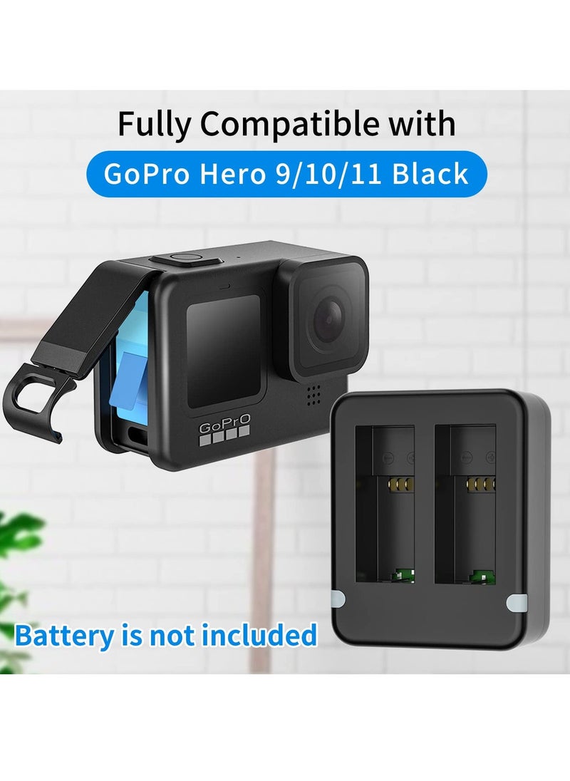 Dual Battery Charger, Compatible Dual Battery Charger for GoPro Hero 9/10/11 Black, Battery Charger Station with Micro USB Cable, Support Micro-USB/Type-C USB Port Charging