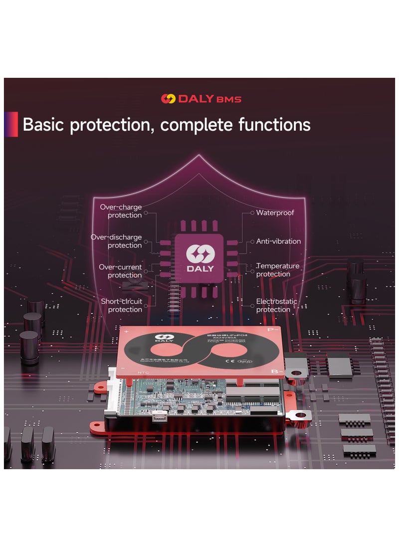 DALY 7S 24V 40A Li-ion Battery Management System (BMS) – Hardware Version for 24V Electric Vehicles, Solar Power Storage, and Energy Systems