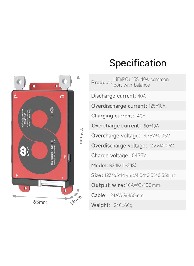 DALY 15S 48V 40A LifePO4 Battery Management System (BMS) – Hardware Version for 48V Lithium Iron Phosphate Battery Packs