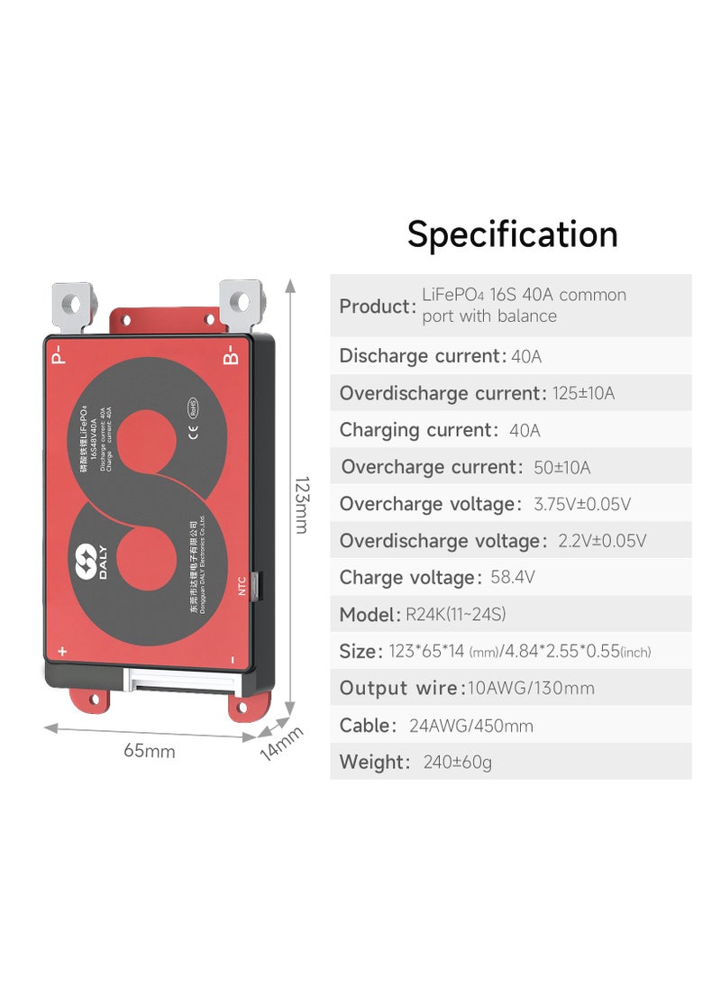 DALY 16S 48V 40A Li-ion Battery Management System (BMS) – Hardware Version for 48V Lithium-ion Battery Packs