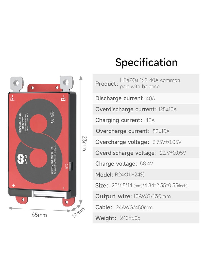 DALY 16S 48V 40A LiFePO4 Battery Management System (BMS) – Hardware Version for 48V Lithium Iron Phosphate Battery Packs