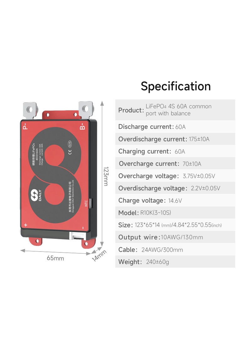 DALY 4S 12V 60A LiFePO4 Battery Management System (BMS) – Hardware Version for 12V LiFePO4 Battery Packs