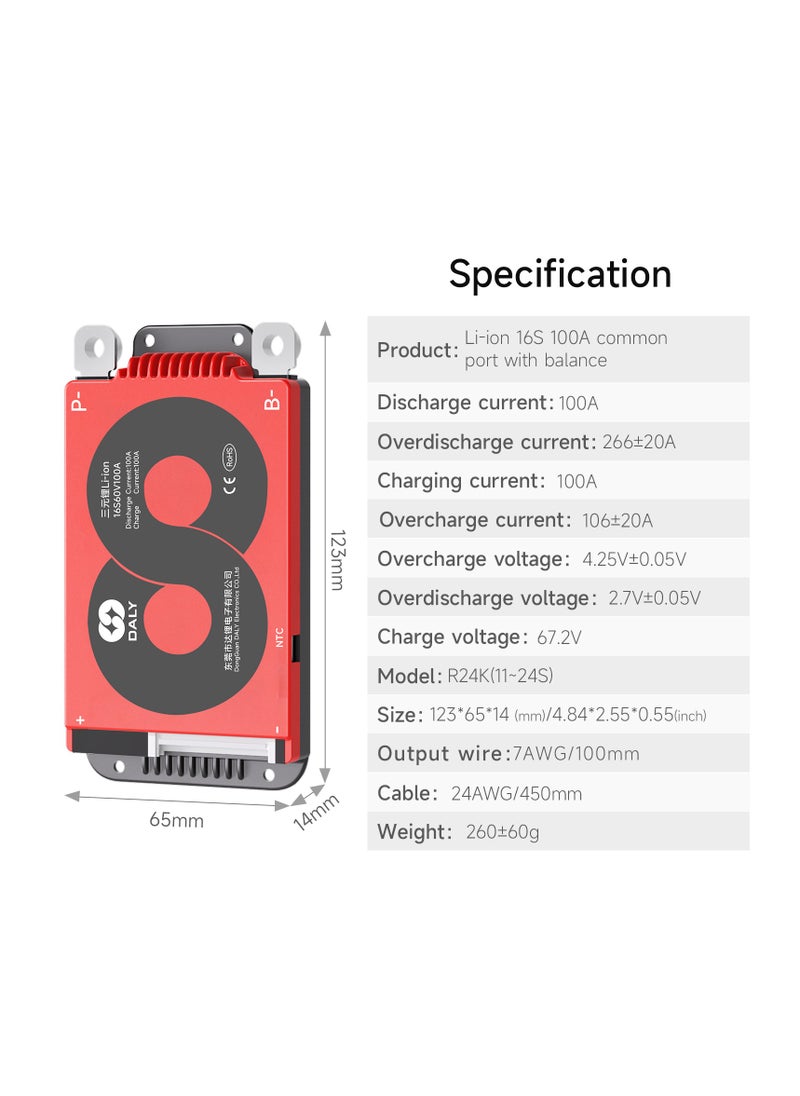 DALY 16S 12V 100A LiFePO4 Battery Management System (BMS) – Hardware Version for 12V LiFePO4 Battery Packs