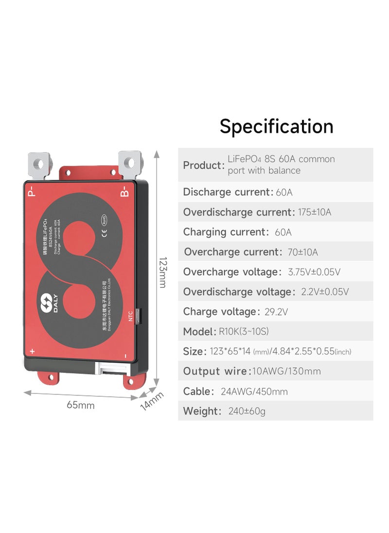 DALY 8S 24V 60A LiFePO4 Battery Management System (BMS) – Hardware Version for 24V LiFePO4 Battery Packs