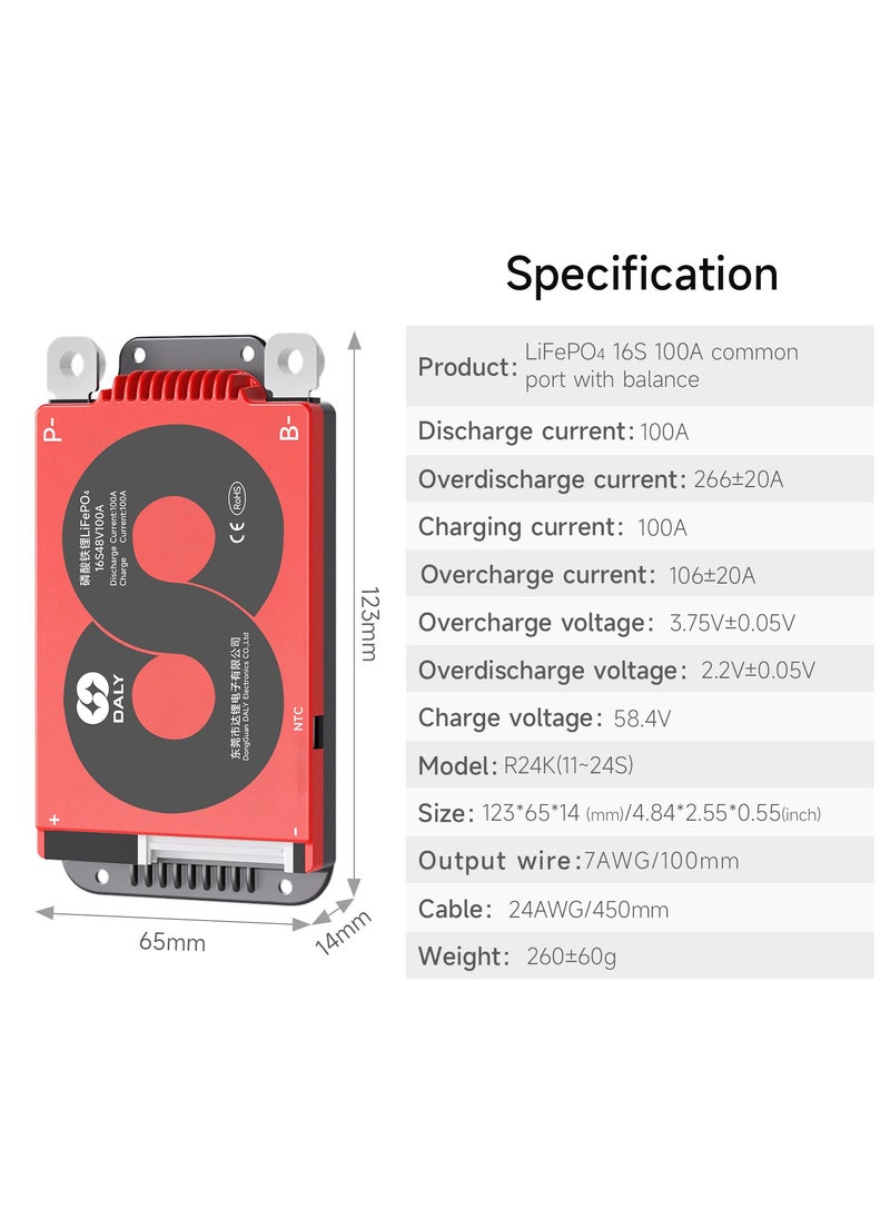 DALY 16S 48V 100A LiFePO4 Battery Management System (BMS) – Hardware Version for 48V LiFePO4 Battery Packs