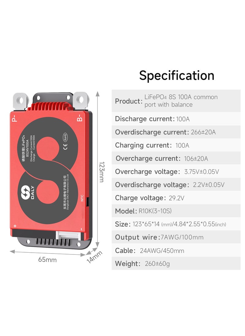 DALY 8S 24V 100A LiFePO4 Battery Management System (BMS) – Hardware Version for 24V LiFePO4 Battery Packs