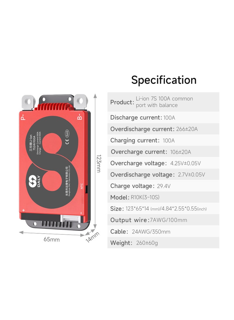 DALY 7S 24V 100A Li-ion Battery Management System (BMS) – Hardware Version for 24V Li-ion Battery Packs