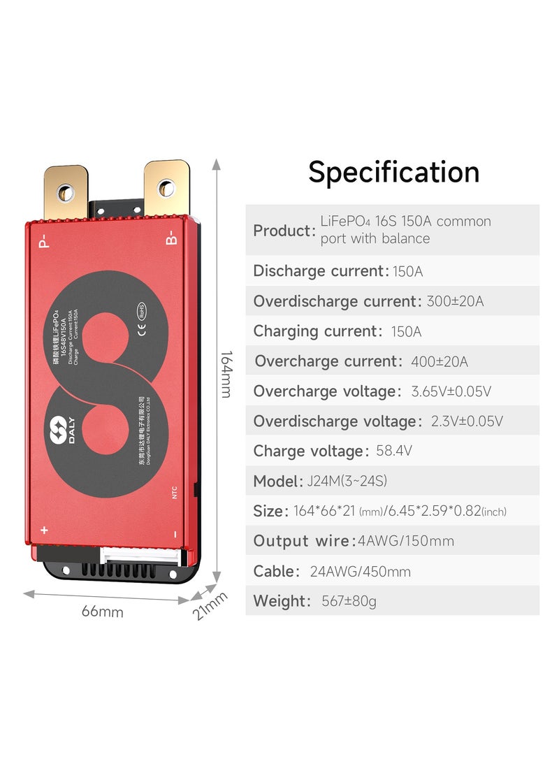 DALY 16S 48V 150A LiFePO4 Battery Management System (BMS) – Hardware Version for 48V LiFePO4 Battery Packs