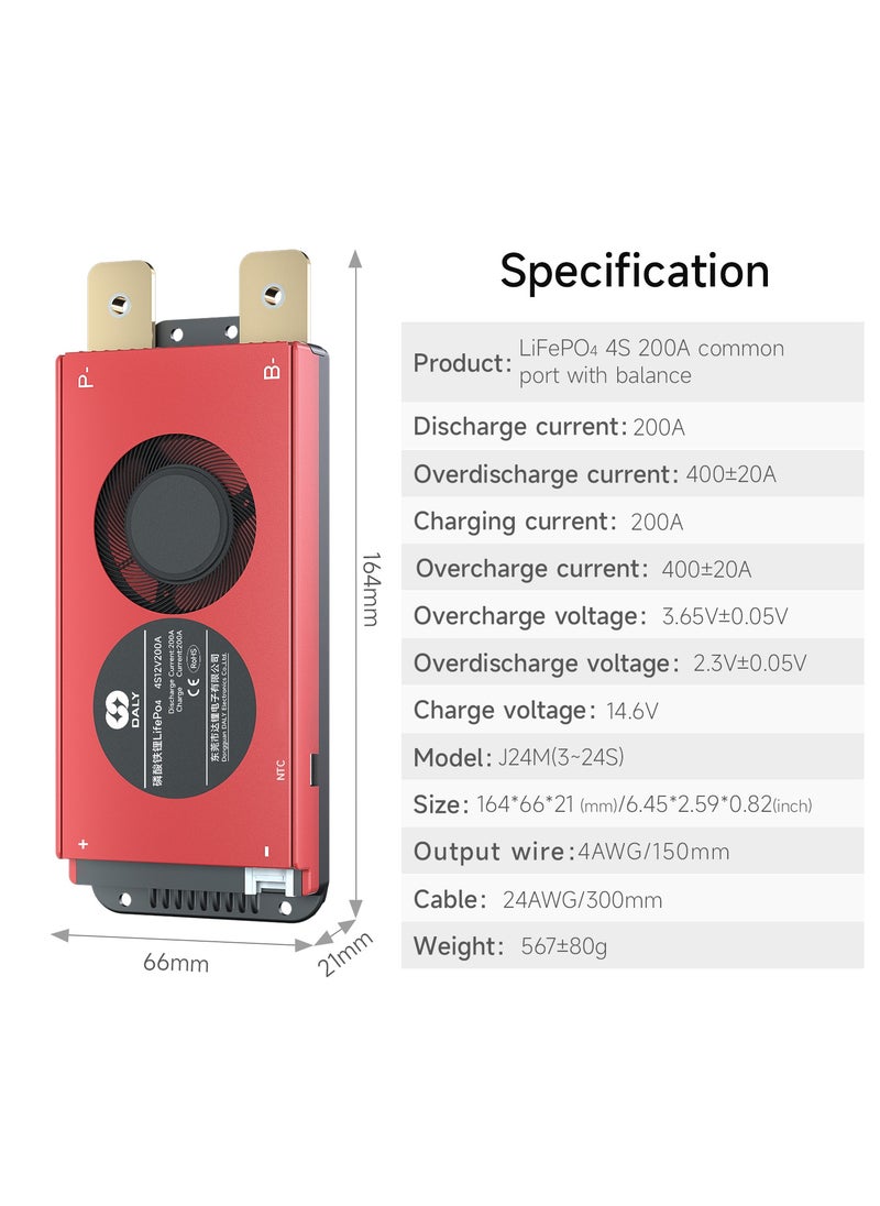 DALY 4S 12V 200A LiFePO4 Battery Management System (BMS) – Hardware Version for 12V LiFePO4 Battery Packs