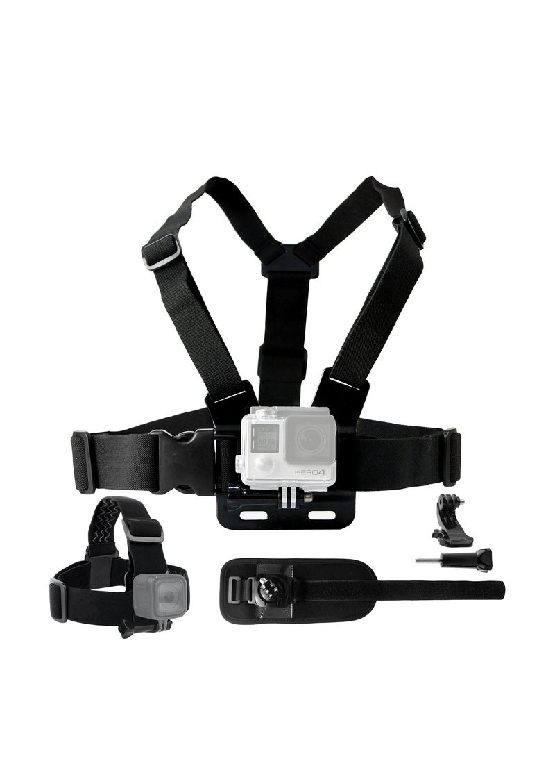 Body Mount Bundle Compatible with Gopro Hero 8, 7, 6, 5, Black Session, Hero 4, Session, Black, Silver, 3+, 3, DJI Osmo Action - Chest Harness Mount/Head Strap Mount/Wrist Mount/J-Hook