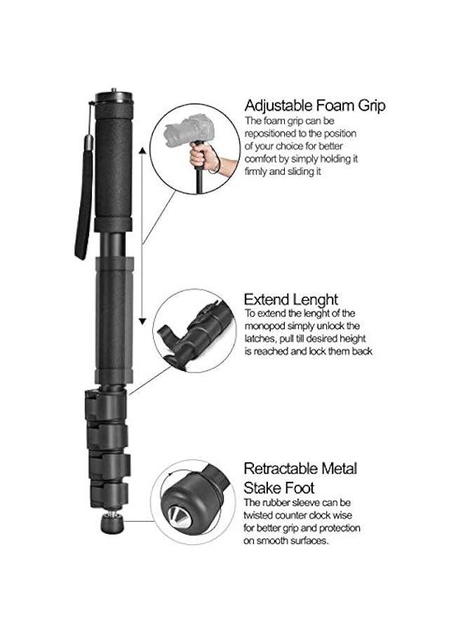 62' Inch Monopod with Integrated Safety Strap and 4 Section Extending Pole for All Digital Cameras, DSLR, Mirrorless, Compact Cameras, Camcorders & Cell Phones