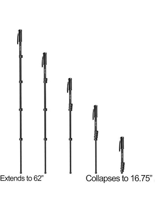 62' Inch Monopod with Integrated Safety Strap and 4 Section Extending Pole for All Digital Cameras, DSLR, Mirrorless, Compact Cameras, Camcorders & Cell Phones