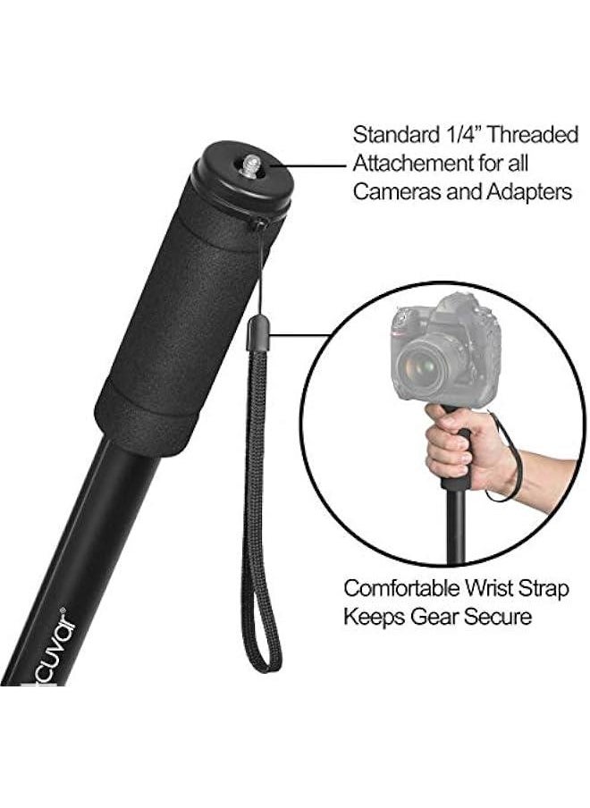 62' Inch Monopod with Integrated Safety Strap and 4 Section Extending Pole for All Digital Cameras, DSLR, Mirrorless, Compact Cameras, Camcorders & Cell Phones