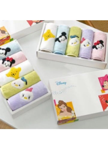 Cute Embroidered Baby Face Towel Soft Absorbent Coral Fleece Mickey [Gift Box Five Pack]]