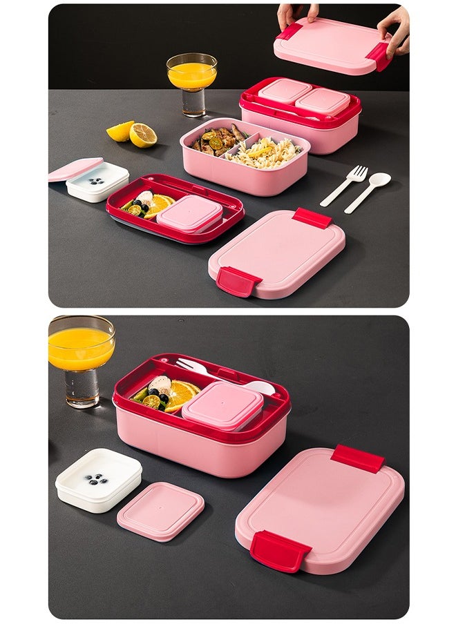 Children's double-layer lunch box large capacity portable fresh-keeping leak-proof pink suitable for school picnics