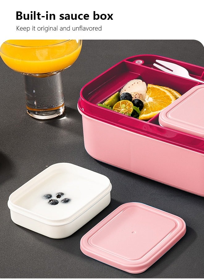 Children's double-layer lunch box large capacity portable fresh-keeping leak-proof pink suitable for school picnics