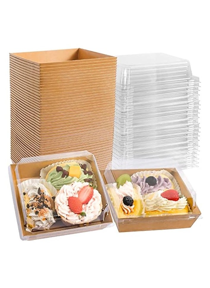 50 Pack Clear-Lid Charcuterie Boxes, Oil-Proof Kraft Paper Dessert Containers for Bakery, Sandwiches, Cookies, and Mini Cakes