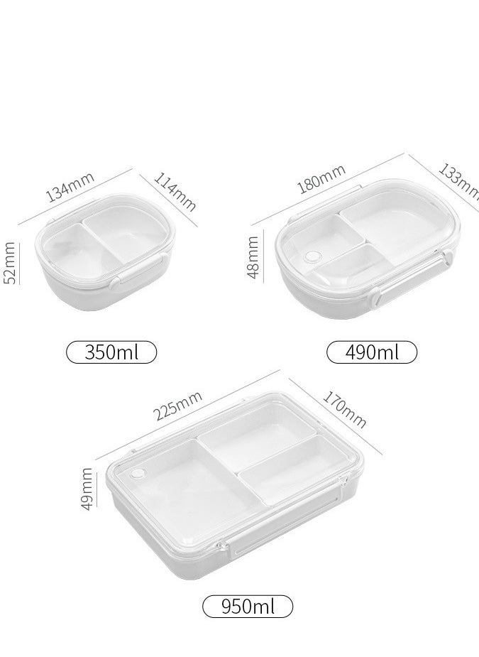 Portable Divided Lunch Box for Adults and Children-Microwave-Reusable-Durable Perfect Size (3 Pieces -350Ml, 490ML, 950ML)