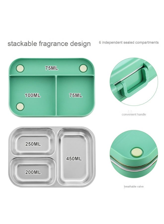 304 Stainless Steel Insulated 3-Compartment Sealed Dual-Layer Bento Box