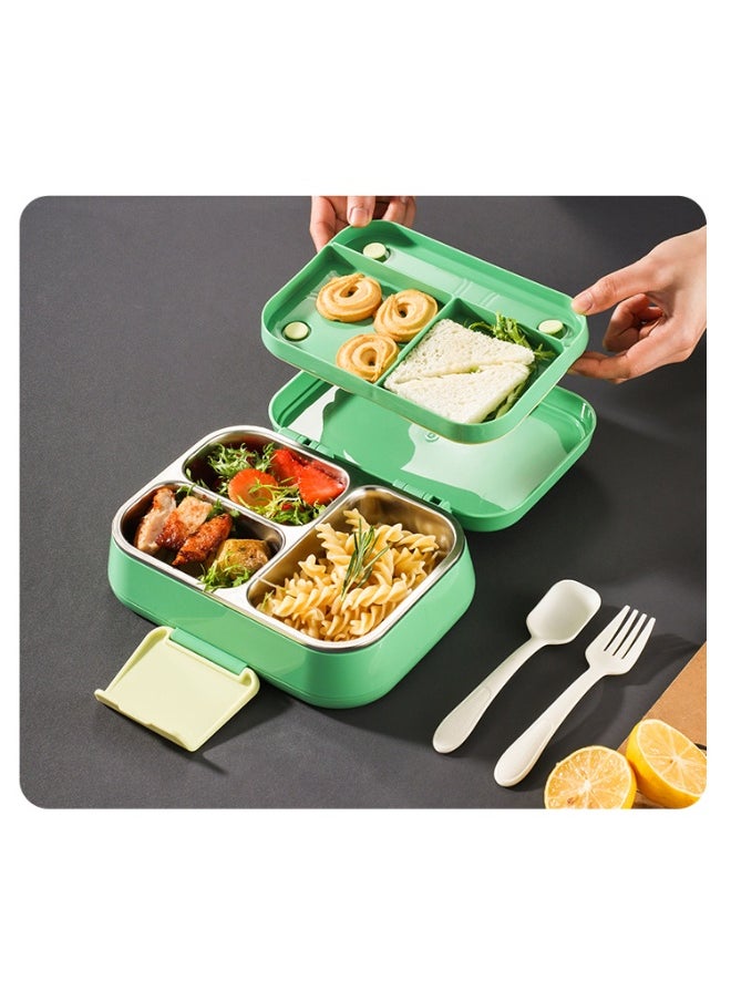 304 Stainless Steel Insulated 3-Compartment Sealed Dual-Layer Bento Box