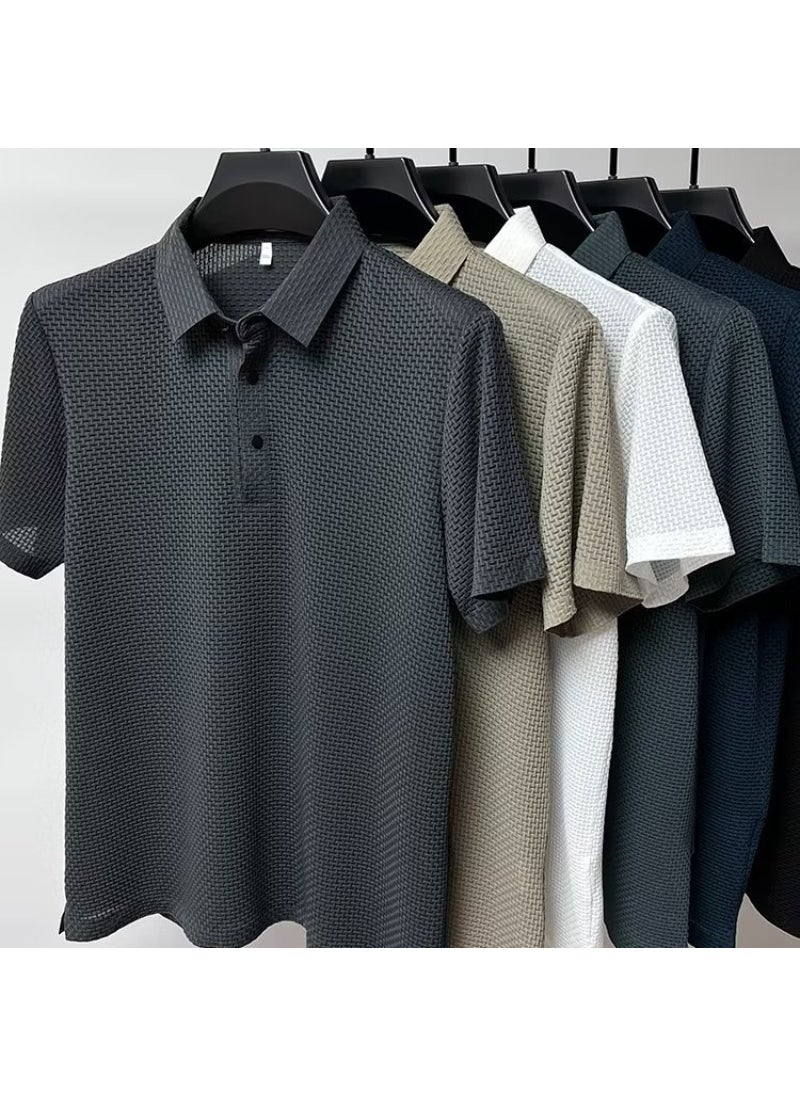 Mens Ice Silk Mesh Polo Shirt Summer Short Sleeve Black