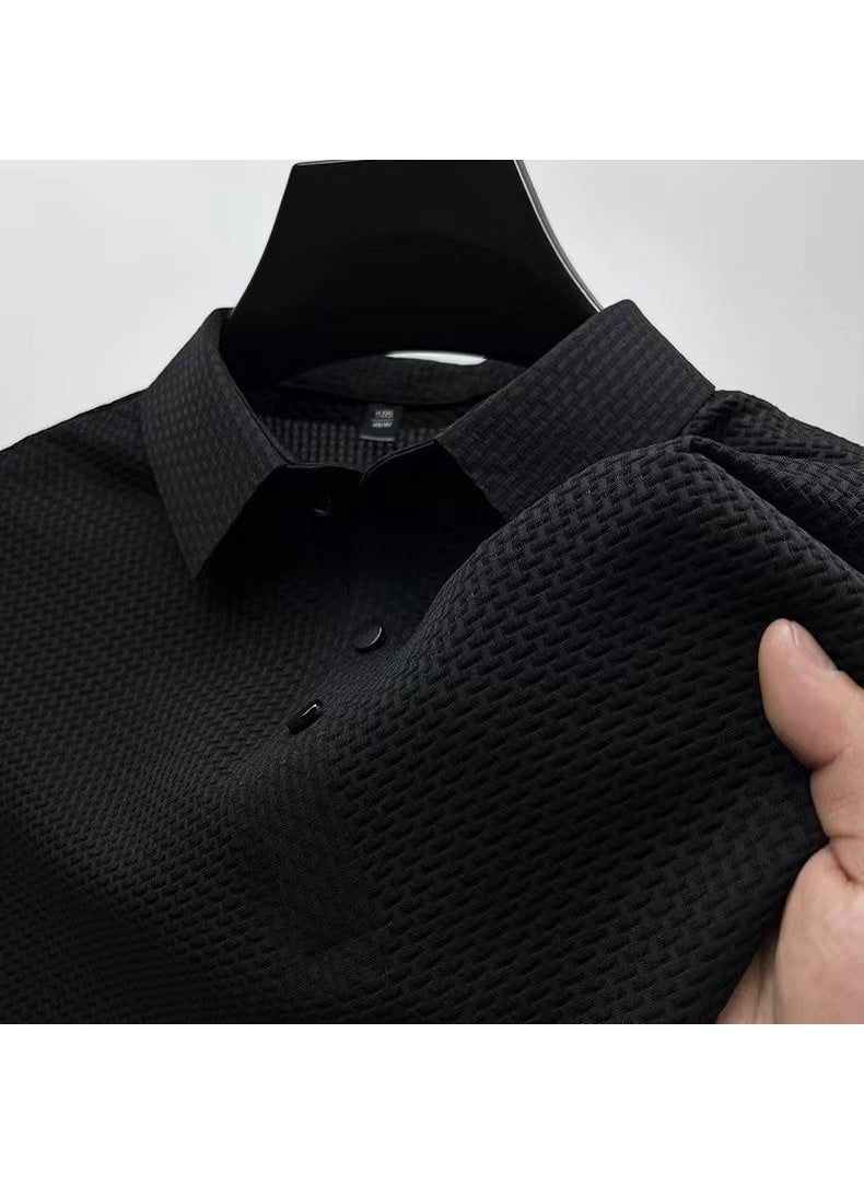 Mens Ice Silk Mesh Polo Shirt Summer Short Sleeve Black