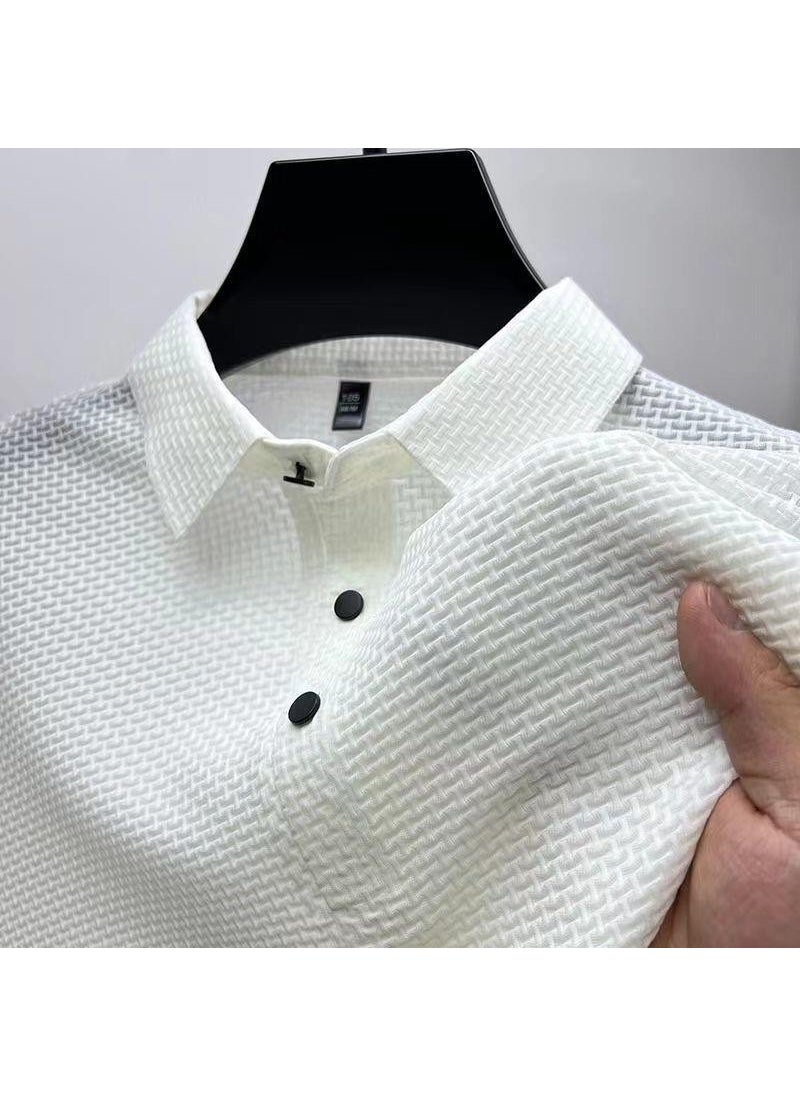 Mens Ice Silk Mesh Polo Shirt Summer Short Sleeve White