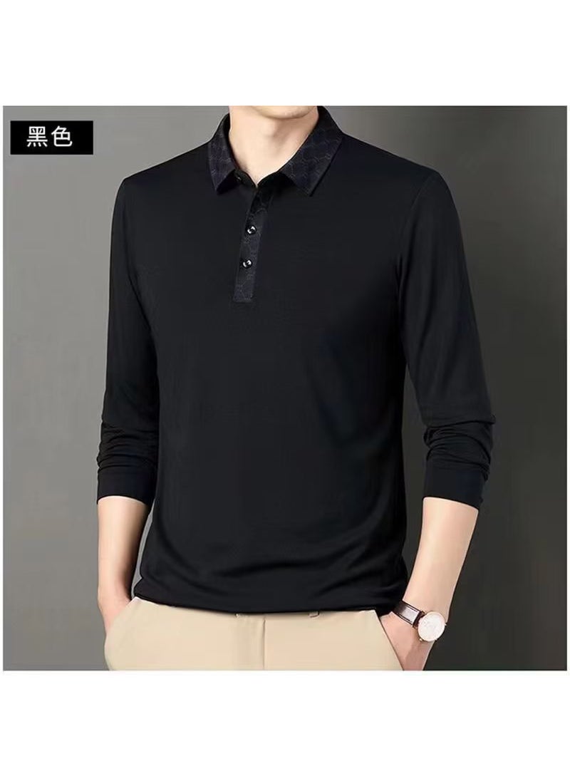 Mens Long Sleeve Spring Fashion Polo Shirt Black