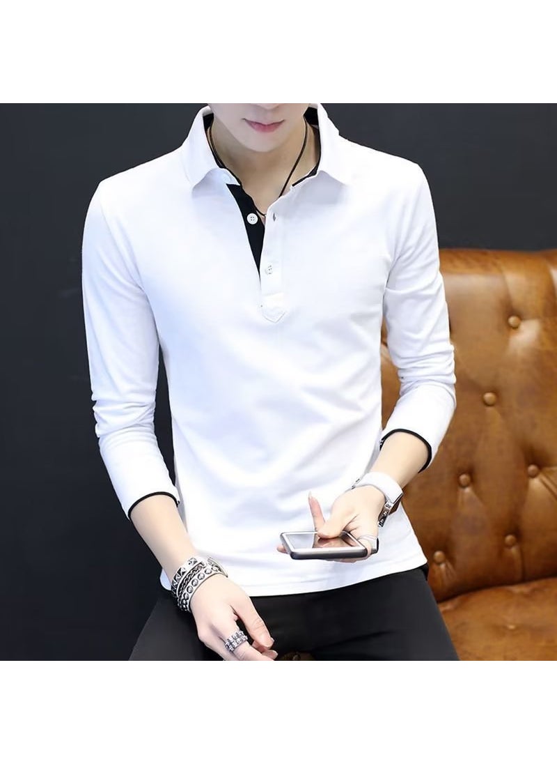 Mens Long Sleeve Polo Shirt Casual Slim Fit Gray