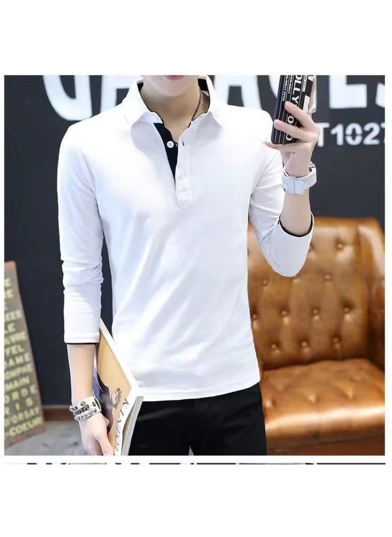 Mens Long Sleeve Polo Shirt Casual Slim Fit Gray