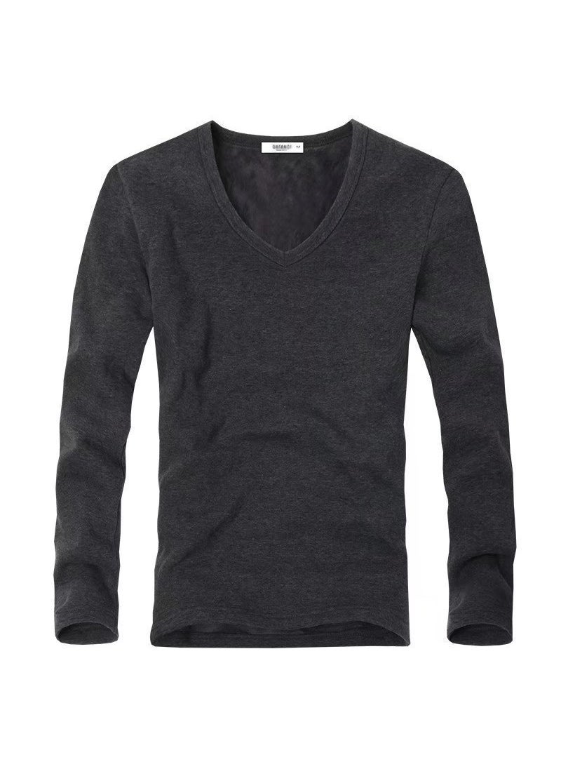 Mens V-Neck Velvet Lined Warm Tee Dark gray