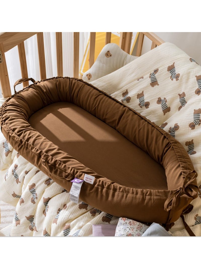 Infant Lounger, Baby Nest Cover for Baby Girls & Boys, Newborn Essentials for Baby 0-12 Months, 100% Cotton Breathable, Co Sleeper for Baby in Bed (Golden_Brown)