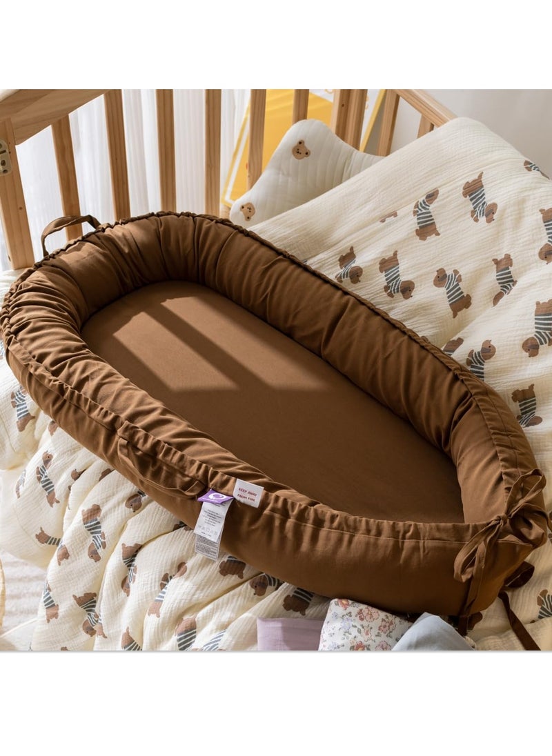 Infant Lounger, Baby Nest Cover for Baby Girls & Boys, Newborn Essentials for Baby 0-12 Months, 100% Cotton Breathable, Co Sleeper Portable Travel Bed (Brown, Cotton)