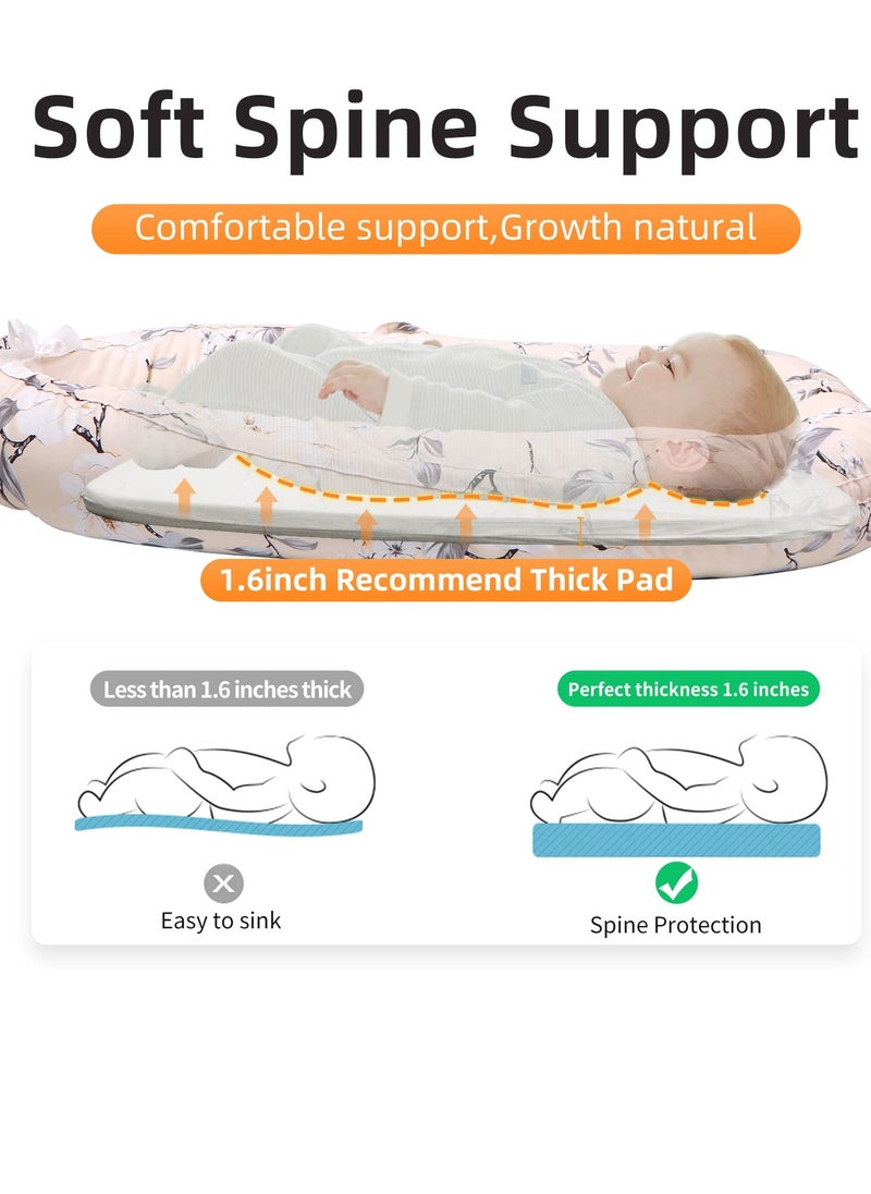 Baby Lounger,100% Soft Breathable, Portable Canvas Newborn Lounger Infant Floor Seat Cushion for Travel, Tummy Time, Newborn Must Have Essentials Baby Shower Registry Search(Flower)