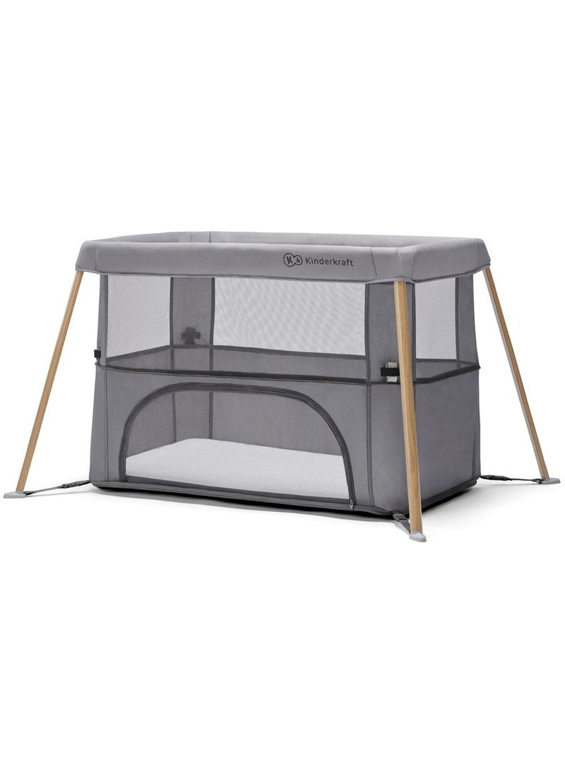 Movi Travel Cot - Grey & Wood