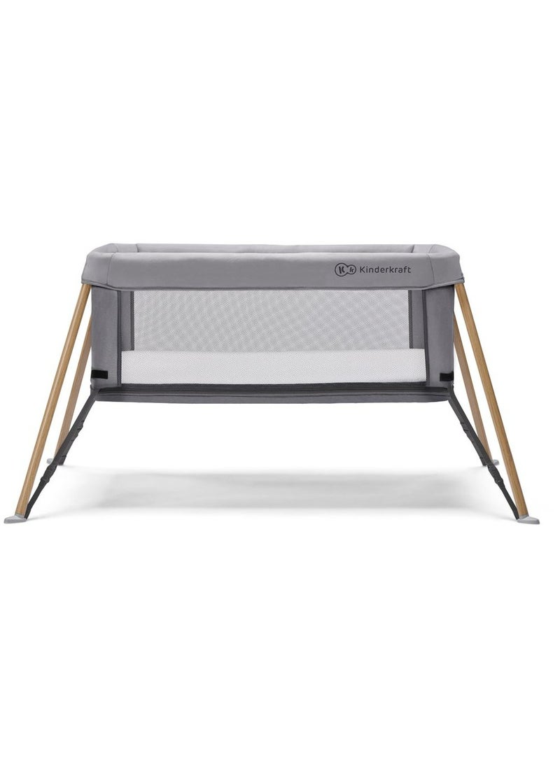 Movi Travel Cot - Grey & Wood