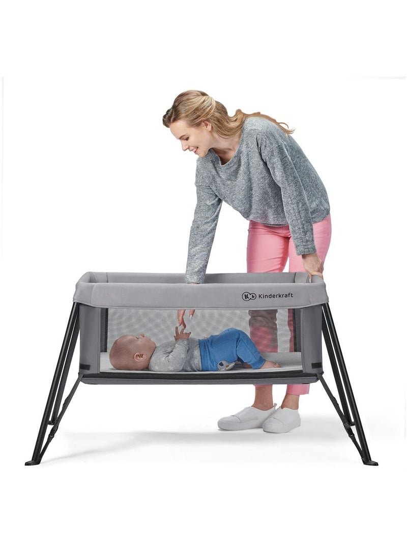 Movi Travel Cot - Grey & Wood