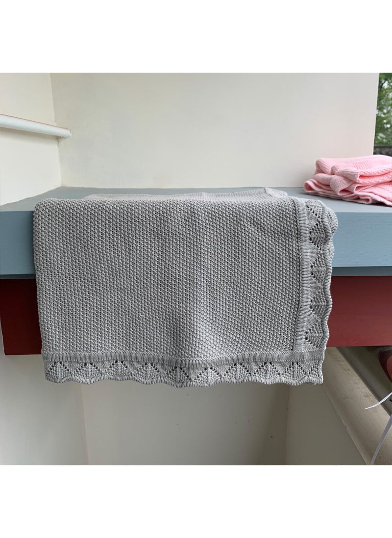 Norwegian Cotton Knit Baby Blanket Light gray