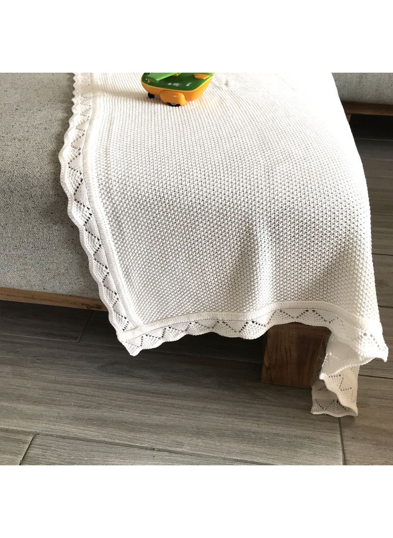 Norwegian Cotton Knit Baby Blanket Pure White