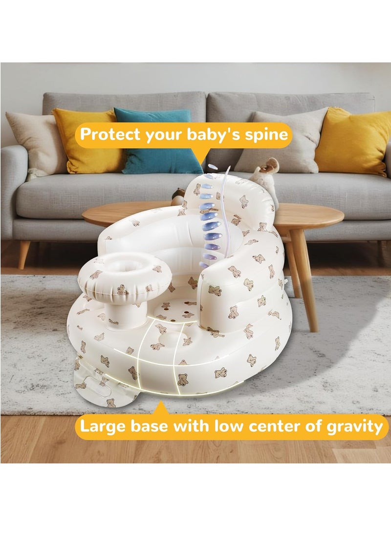 Inflatable Floor Baby Seat with Tray, Comfortable Sit Me Up Baby Chair for Learning to Sit, Built in Air Pump Blow Up Infant Back Support Floor Seat for Babies 3 Months & Up (Bear Cub)