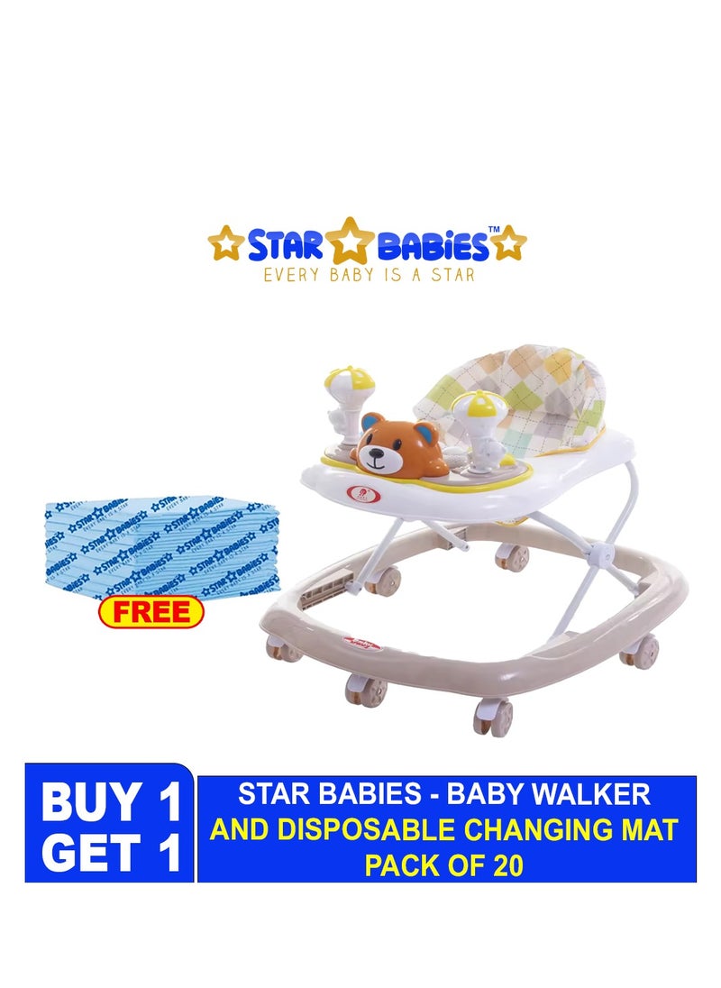 Star Babies - Buy 1 Get 1 (Baby Walker with Free 20pcs Disposable Changing mat- Coffee