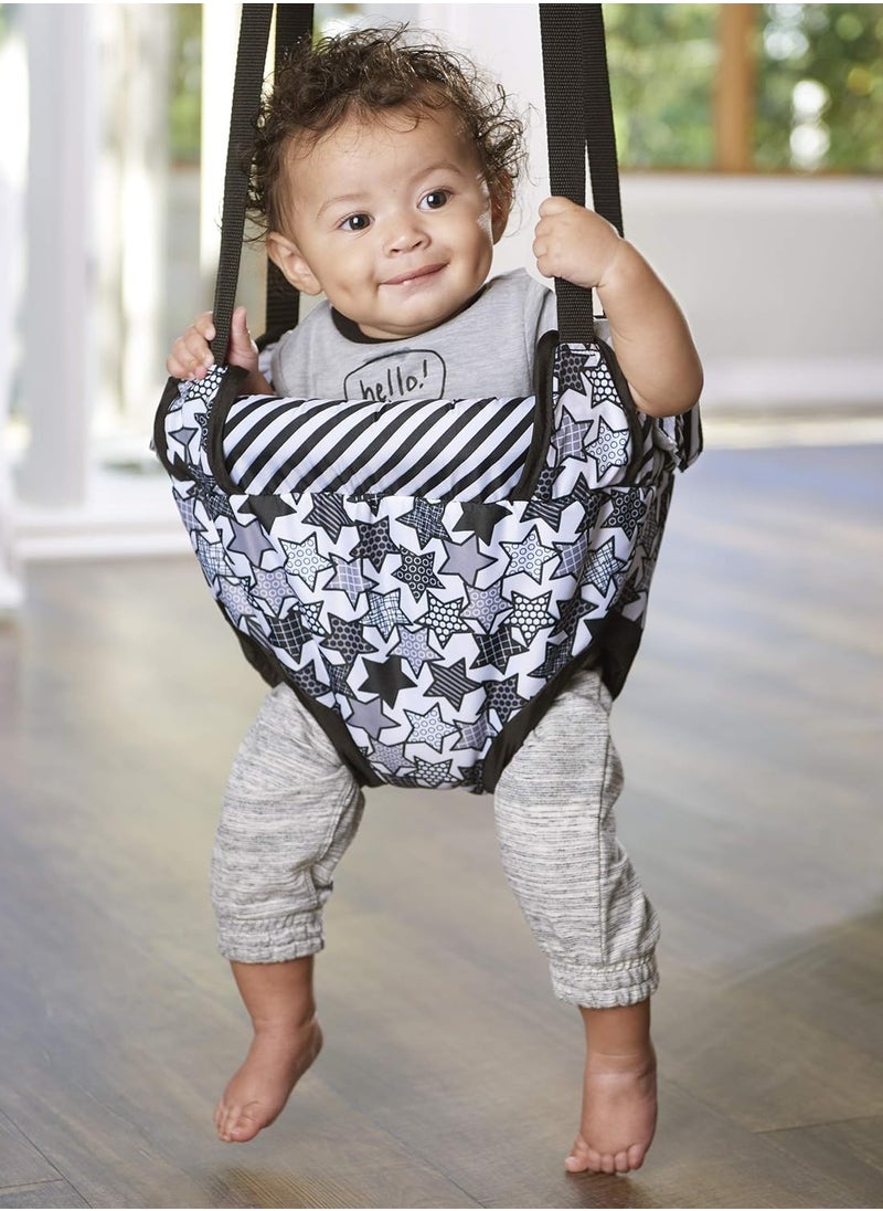 Evenflo Exercaucer Baby Jumper Featuring Easy-to-Use Clamp Attachment for Quick and Tool-Free Set Up and Adjustable Straps to Customize The Height for Your Child, Star Power
