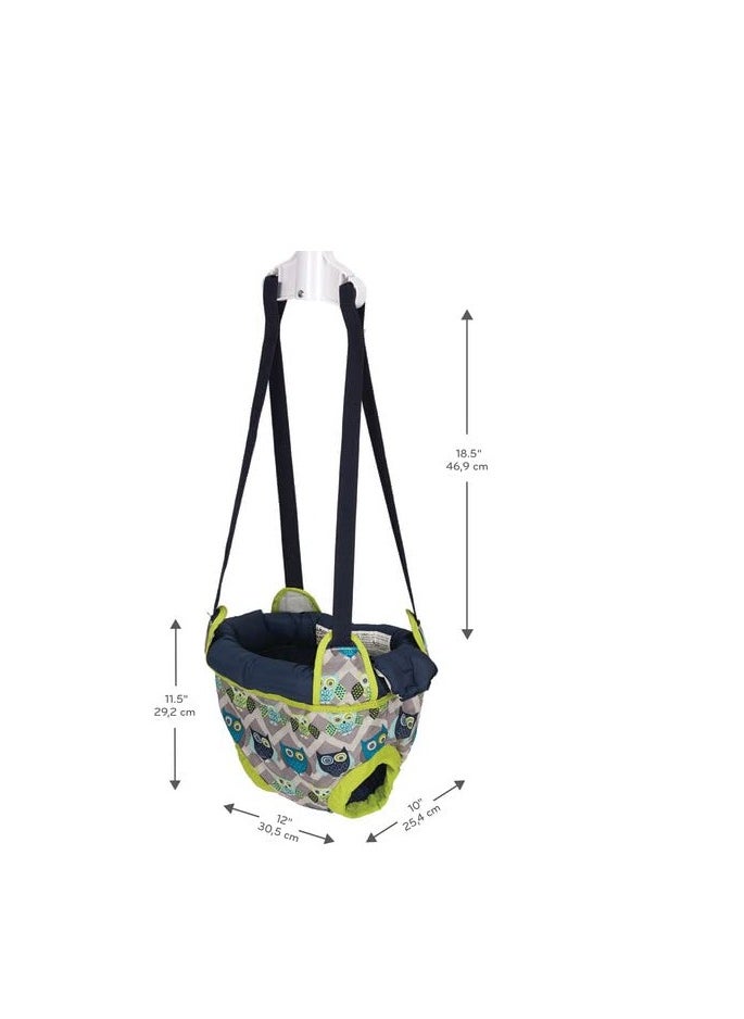 Evenflo Exersaucer Johnny Jumper Featuring Easy-to-Use Clamp Attachment for Quick and Tool-Free Set Up and Adjustable Straps to Customize the Height for Your Child, Owl
