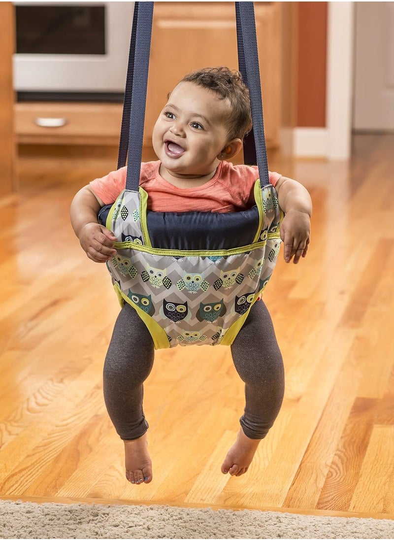 Evenflo Exersaucer Johnny Jumper Featuring Easy-to-Use Clamp Attachment for Quick and Tool-Free Set Up and Adjustable Straps to Customize the Height for Your Child, Owl