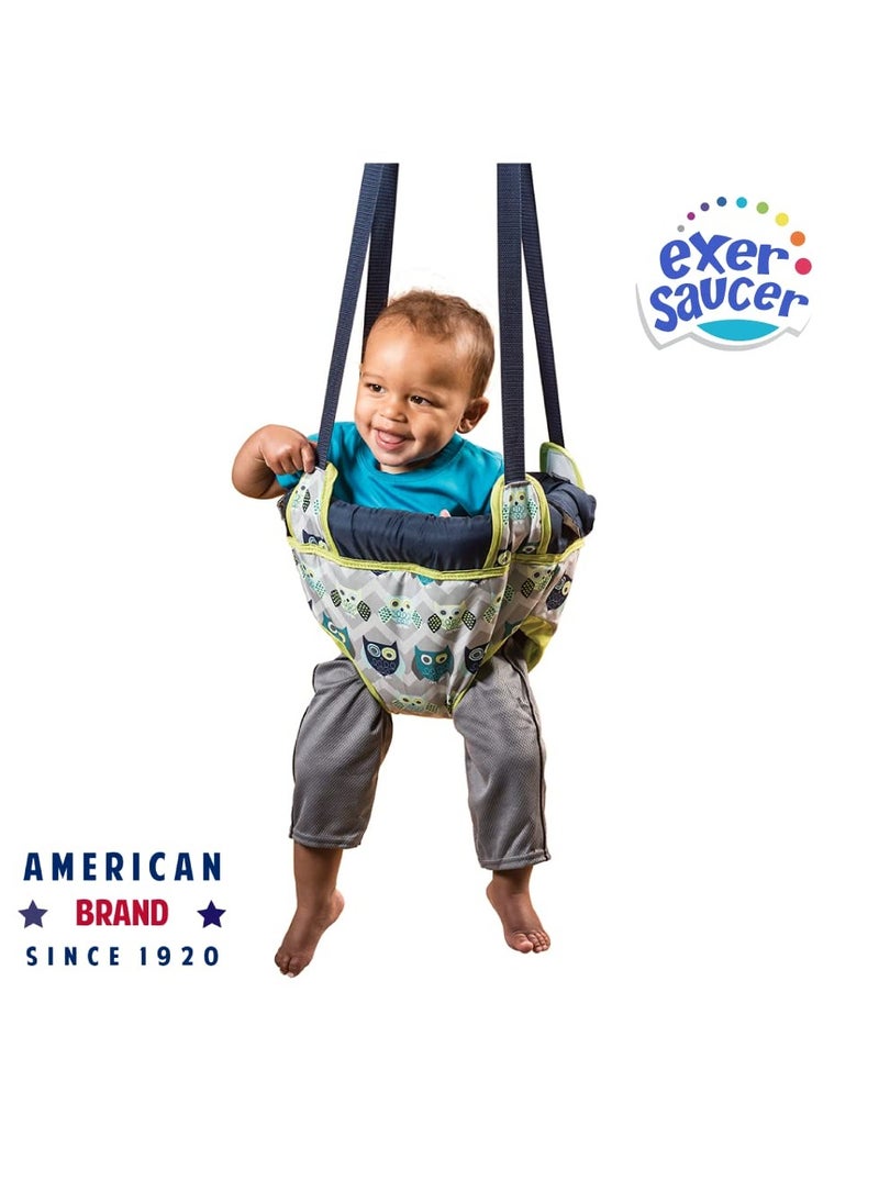 Evenflo Exersaucer Johnny Jumper Featuring Easy-to-Use Clamp Attachment for Quick and Tool-Free Set Up and Adjustable Straps to Customize the Height for Your Child, Owl