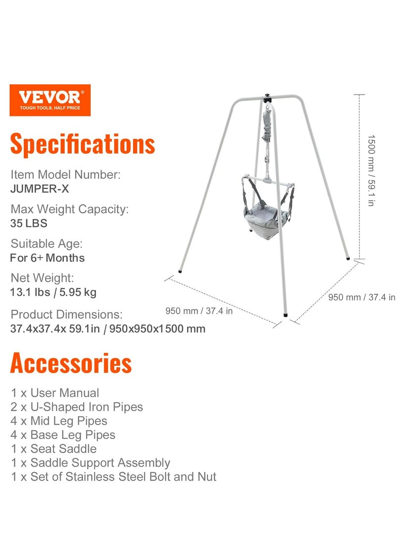 VEVOR Baby Jumper Bouncer, Height-Adjustable Baby Jumpers with Stand, Quick-Folding Toddler Infant Jumper for 6+ Months, Indoor and Outdoor Jumper Exerciser Gift for Babies, 35LBS Loading